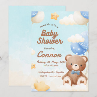 Brun söt björn baby shower inbjudan
