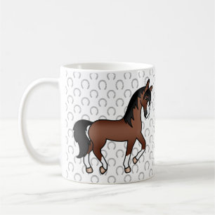 Brun söt seriefigur illustration av travande häst kaffemugg