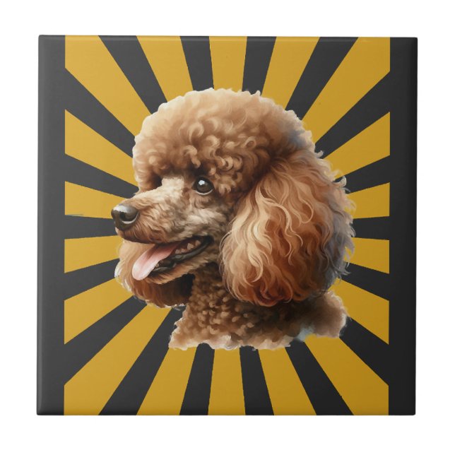 Brun Standard Poodle Retro Sunburst Kakelplatta (Framsidan)