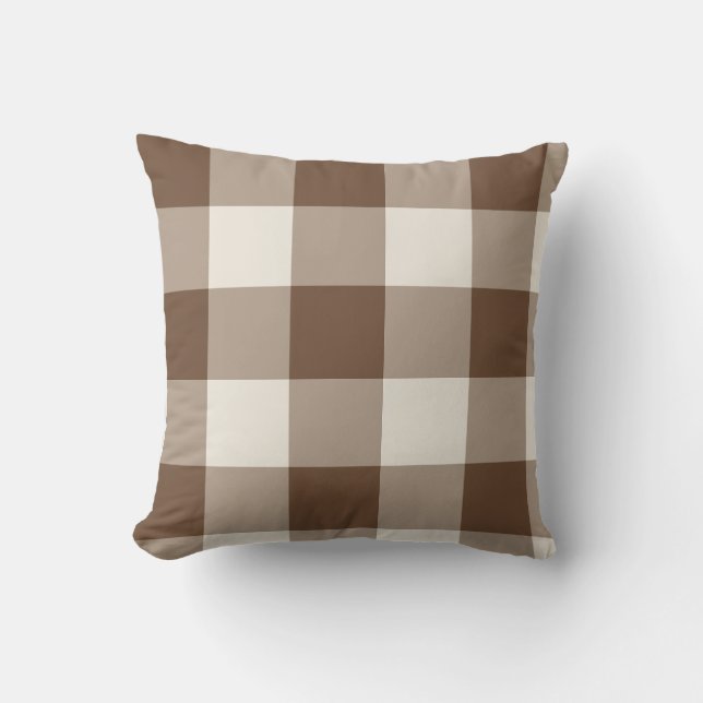 Brun stor rutig gingham kudde (Framsida)