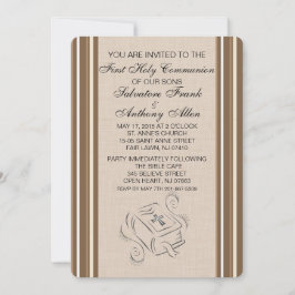 Brun strimlad Twillingar Communion Bible Invittaio Inbjudningar