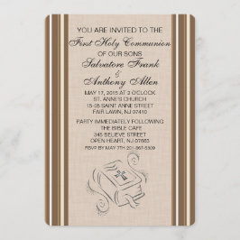 Brun strimlad Twillingar Communion Bible Invittaio Inbjudningar