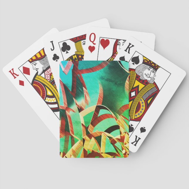 Brun strimma över rustik grönt och akvamarin casinokort (Baksidan)