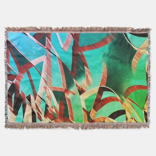 Brun strimma över rustik grönt och akvamarin filt (Framsidan)