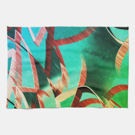 Brun strimma över rustik grönt och akvamarin kökshandduk