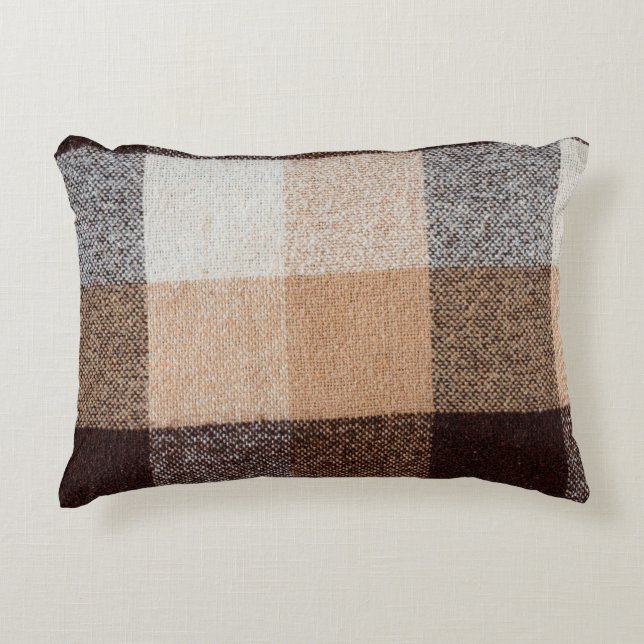 Brun styrd ullväv struktur. tartan  prydnadskudde (Framsidan)