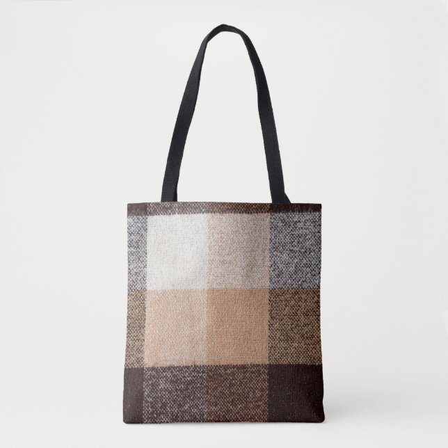 Brun styrd ullväv struktur. tartan  tygkasse (Framsida)