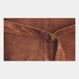 Brun suede med remsa och låsbeslag rektangulärt klistermärke