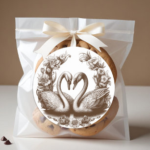 Brun Svan Wedding Favor Sticker Hösten Runt Klistermärke