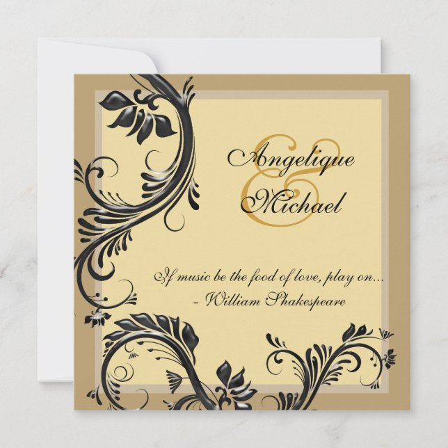 Brun svart bröllop-förlovning inbjudningar (Framsida)