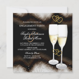 Brun Svart Champagne Ring Hjärta Förlovning Fest Inbjudningar