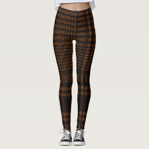 Brun svart glansch Kontrollera houndstooth Mönste Leggings