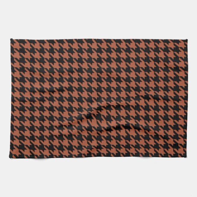 Brun svart houndstooth-kontroll kökshandduk (Horisontell)