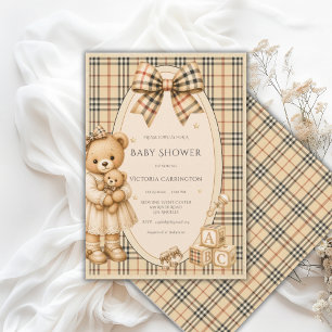 Brun svart karott Teddy Bear Baby Shower Inbjudningar