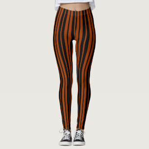 Brun svart Lodrät Rand Mönster Design Leggings