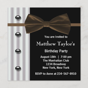Brun svart Manar i Tuxedo-bladet, Födelsedagsfest Inbjudningar