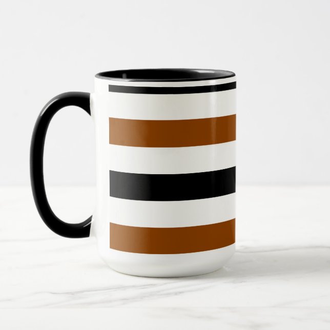 Brun svart och vit randig design mugg (Vänster)