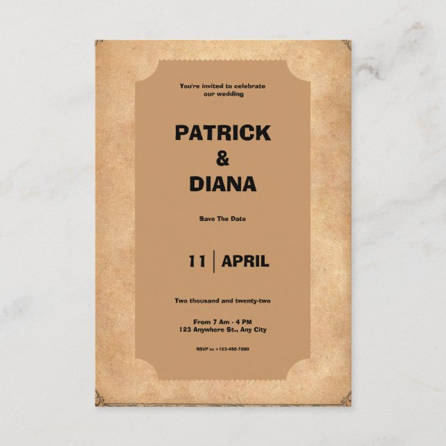 Brun & Svart Retro Vintage Bröllopsinbjudan Tilläggskort (Framsida)