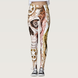 Brun+Svart Steampunk Socker Skalle Design på tajta Leggings