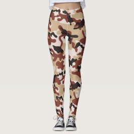 Brun, svart vit och beige kamouflage leggings