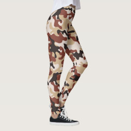 Brun, svart vit och beige kamouflage leggings