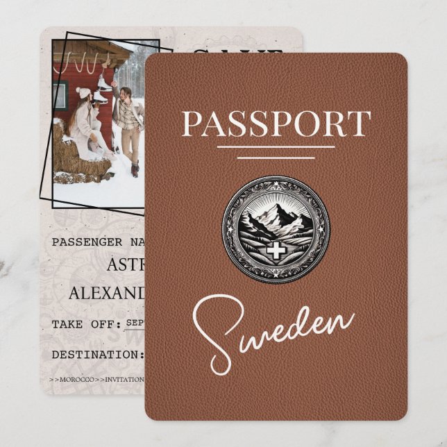 Brun Sverige Passport Spara datum Datumet (Fram/baksida)