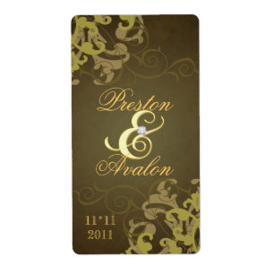 Brun Swirl Guld-jude Bröllop-Vin-etikett Fraktsedel