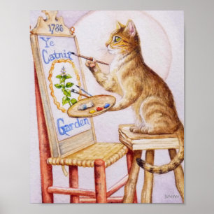 Brun tabbby Artist Cat Painting Watercolor 8x10 Poster