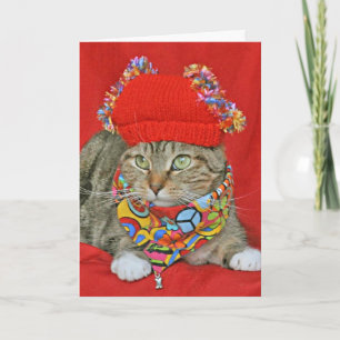 Brun tabbe Hippie Valentines eller födelsedagskort Kort