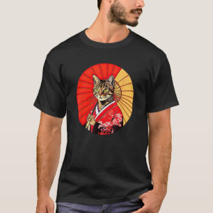 Brun Tabby Katt Geisha Rolig Husdjur Kimono T Shirt