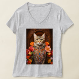 Brun tabby med blommor och Victorian Stil T Shirt