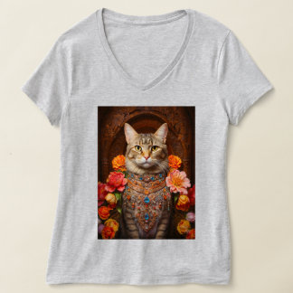 Brun tabby med blommor och Victorian Stil T Shirt
