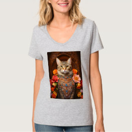 Brun tabby med blommor och Victorian Stil T Shirt