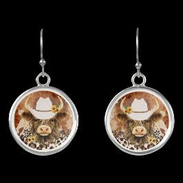 Brun Tan Cowhide Highland Cow Leopard Skriv ut Örhängen