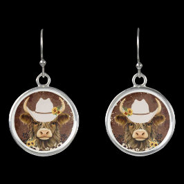 Brun Tan Cowhide Highland Cow Leopard Skriv ut Örhängen