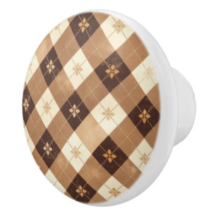 Brun Tan Gingham Blommig Kök Knopp