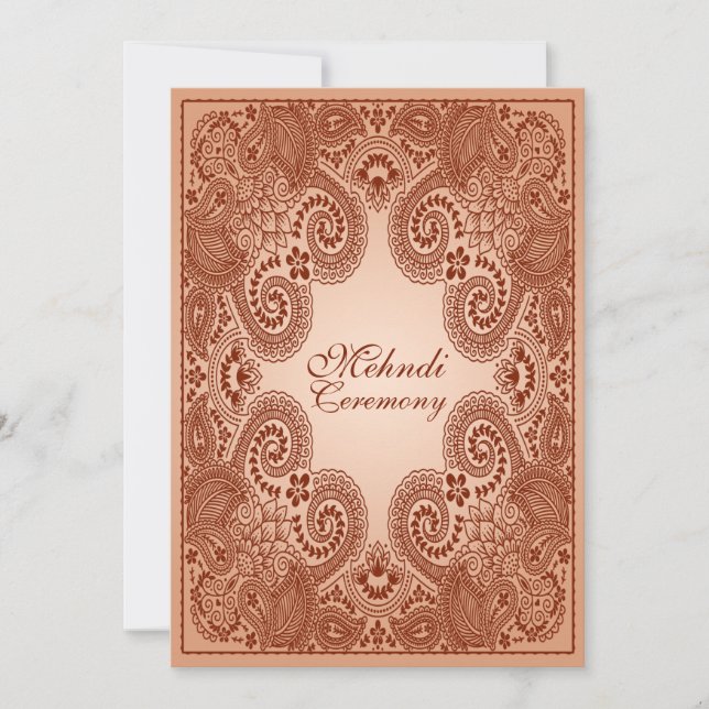 Brun, Tan Henna Mehndi-fest-inbjudan Inbjudningar (Framsida)