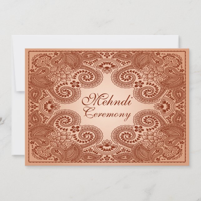 Brun, Tan Henna Mehndi Part Invitation 2 Inbjudningar (Framsida)