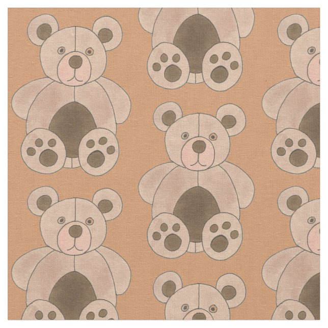 Brun Tan-Nalle Push Animal Leksak Skriv ut Tyg (Närbild)