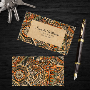 Brun, Tan Rust & Black Bohemian Geometric Visitkort