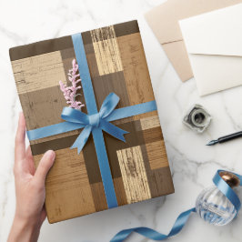 Brun Tan Rustik Trähytte Rutigt Mönster Presentpapper