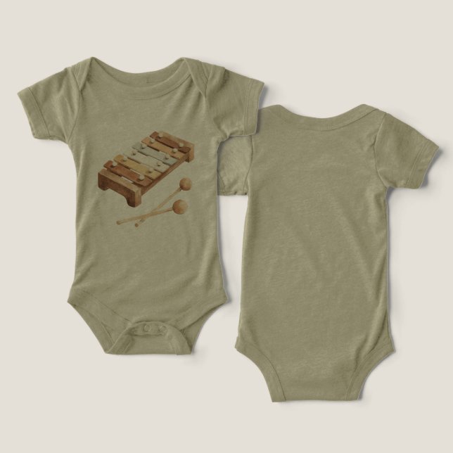 Brun Tan Vit Xylofon T Shirt (Design fram och bak)