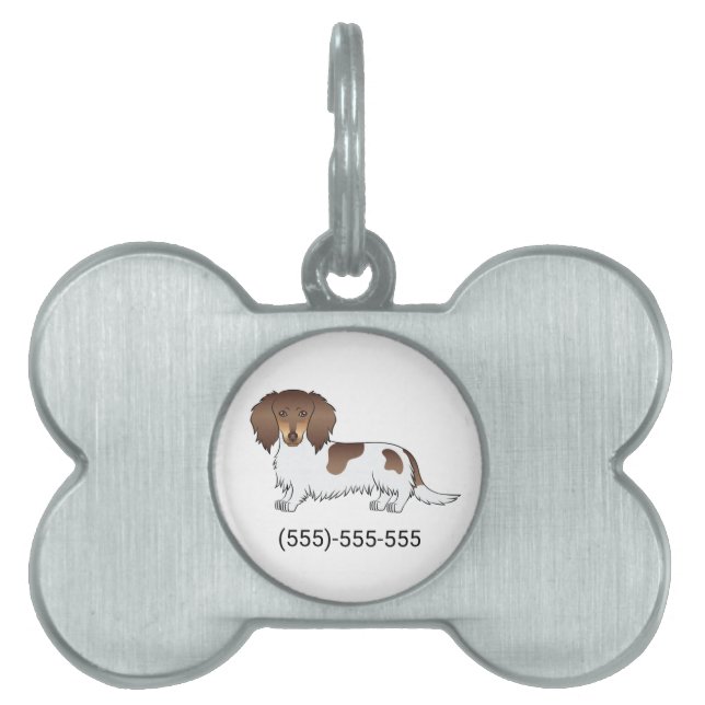 Brun & Tanfärgad Långhårig Dachshund & Nummer ID-bricka Husdjur (Framsidan)