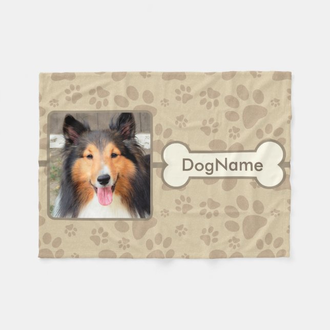 Brun tass avtryck för anpassningsbar för hundar fleecefilt (Framsidan (Horisontell))