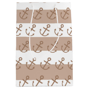 Brun taupe och vit rand Anchor Party Gift Bag