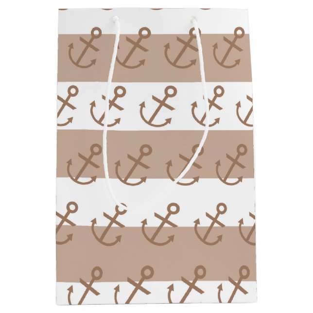 Brun taupe och vit rand Anchor Party Gift Bag (Framsidan)
