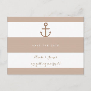 Brun Taupe & Vit Randig Ankare Save The Date Meddelande Vykort