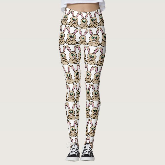 Brun Tecknad Babbit Teckning Mönster Leggings (Framsida)