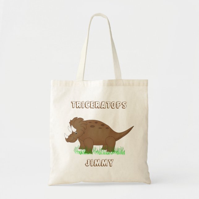 Brun Tecknad Dinosaur Tote Bag Tygkasse (Framsidan)