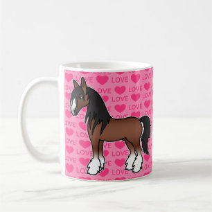 Brun Tecknad Gypsy Vanner Shire Clydesdale Kärlek Kaffemugg